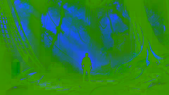 Jim Hawkins navigates cautiously through the dense jungle on Treasure Island, surrounded by towering trees and thick foliage.