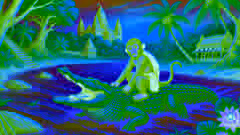 El mono se sentó en la espalda del cocodrilo mientras nadaban en el río, revelando el plan del cocodrilo.