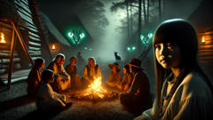 Ayita, a young Cherokee woman, listens by the campfire as elders tell the Wampus Cat legend