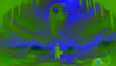 Chipo stands at the river’s edge, staring at the colossal Nyaminyami, whose glowing eyes pierce through the misty water.