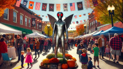 People gather around the Mothman statue during the festival in Point Pleasant.