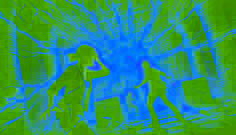A powerful explosion of golden light from the Sun Stone engulfs Miguel, while Elena and Diego shield themselves from the force.