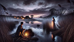 Leanan sídhe origins at a peat bog, faery muse whispering to a bard