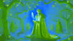 The Tsar examines a glowing Firebird feather in the royal orchard