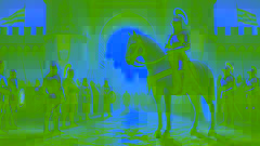 El Cid’s armored body on horseback leading his knights during Valencia’s last siege