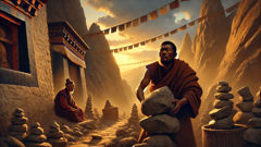 Milarepa, endurant les épreuves et se repentant dans la lumière des montagnes.