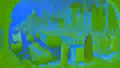 Builders erecting golden sea walls around the emerging City of Ys as King Gradlon and Saint Guénolé oversee.