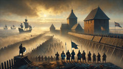 Les Jomsvikings défendent des remparts en flammes contre une armée danoise massive à l'aube.