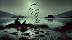 The O’Shea family at dawn on Lough Conn’s shore, newts wriggling free toward the lake.