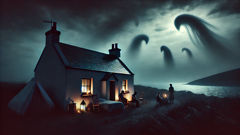 Rowan sprig and iron knife placed across a doorway as protection from the Sluagh