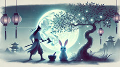 Orígenes de Wu Gang y del Conejo de Jade en el mito lunar: escena.