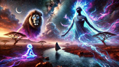 Nana Dala’s vision with Bori spirits: lion, lightning woman, feather-crowned child