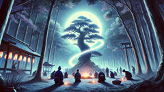 Origens do raiju: criatura do raio ligada a Raijin, sobre a árvore de cânfora — oferenda.