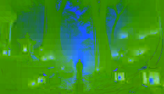 Ethereal wind spirit guiding a child beneath towering ficus trees during a stormy night