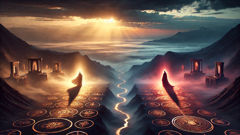 Ahura Mazda e Angra Mainyu em um ritual de tempo e destino