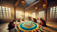Meeting the Five Dhyani Buddhas at the mountain temple; Akshobhya in the east hall, cobalt blue calm