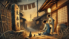 Kamaitachi: Schnitt- und Heilritual mit Reisauflage und einer Opfergabe am Straßenrand.