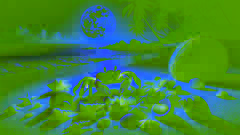 Coconut crab grasping a pearly shell under moonlight on the beach