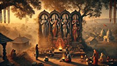 Dhumavati, Bagalamukhi, Matangi, Kamala, Bhairavi – detaillierte Tempelreliefs und rituelle Opfergaben.