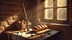 فلوت خشبي بسيط — إحدى ألطاف موناسييلو الرقيقة — ليذكِّر العائلة بالذكرى والغناء.