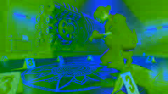 La soldado Mara Reyes inspeccionando la escena del crimen cerca del núcleo de energía del motor.