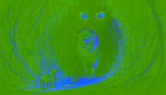Mwamba hesitates at a dark cave’s entrance, glowing eyes in the shadows, while Kalulu fearlessly scuttles forward.