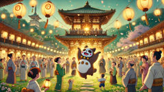 Festival du temple Morin-ji avec la danse Bunbuku interprétée en tanuki et bouilloire