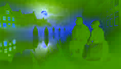 A fog-covered riverbank where Willem and Mevrouw van Rijn stand tensely, watching ghostly figures emerge from the IJssel River.