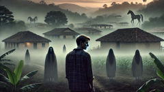 A tormented man gazes toward a shadowy forest from a Guatemalan village as ghostly visions swirl around him.