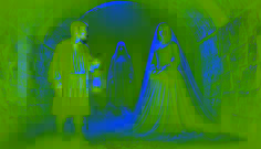 Der Geist der Lady Katalin Hunyadi erscheint vor Erik Kovács in einem dunklen Tunnel, ihre durchsichtige Gestalt leuchtet, während der Nebel um sie herumwirbelt.