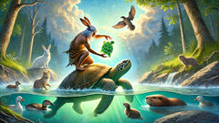 Nanabozho places earth on turtle’s back as animals watch during the creation of Turtle Island