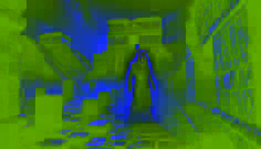 The spectral figure of Xbalanque glowing faintly as he watches over the misty ruins of Zaculeu under a starry night sky.