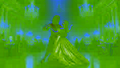 Isabella Moreno dances with the masked stranger in a flickering candlelit ballroom, her expression a mix of elegance and terror.