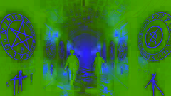 Entrée aux tunnels secrets sous Boston Common, ornés de glyphes magiques lumineux