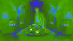 Dr. Victor Armand hesitates before a black marble pedestal holding glowing cursed jewels in a dimly lit underground vault.