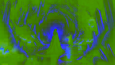 A glowing underground cavern with shimmering crystals and a cloaked woman facing a cautious shepherd holding a lantern.