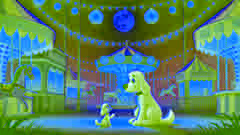 Clifford and Emily introducing a shy stray dog named Pepper to the midnight carnival lights