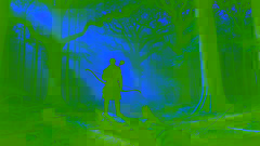 Robin Hood standing on a mossy log in Sherwood Forest, arrow drawn, sunlight glinting through ancient oaks