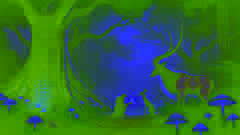 Obiaku the bat receiving the luminescent pearl from Mawu the antelope