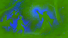 Una feroz batalla entre un príncipe y un oscuro hechicero en un bosque encantado, donde los destellos de magia y el choque de espadas iluminan la escena.