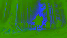 El príncipe Csaba guía a sus guerreros a través de un bosque sombrío, iluminado por haces de luz lunar.