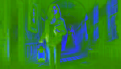 Inside a decaying mansion hallway at midnight, Evelyn encounters a ghostly figure.