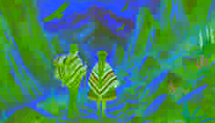Two teenagers climbing a steep Andean path toward a sacred cave with condors circling above.
