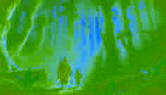  Isidro and Caleb walk through a dense Andean forest at dusk, with mystical energy in the air.