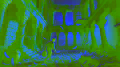 Daedalus collecting feathers for wings in the shadow of the labyrinth