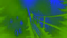 Un vieux pont en bois branlant, suspendu au-dessus d'un ravin profond enveloppé de brume, tandis qu'Andrei s'avance, accompagné de murmures fantomatiques qui tourbillonnent autour de lui.