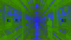 Un pasillo metálico iluminado por sensores, que reverbera con el zumbido de la maquinaria.