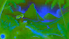 Mia sits near the jungle, gazing at the glowing Pitons under a moonlit sky with fireflies around her.