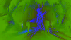 Una entidad espectral y brillante surge en la oscuridad de la cueva, su forma cambiante iluminando a los exploradores, que sienten tanto terror como fascinación.