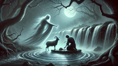 Fossegrim teaches Ola by moonlit waterfall after mutton sacrifice